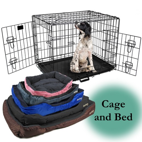 Dog cage with bed - with, metal