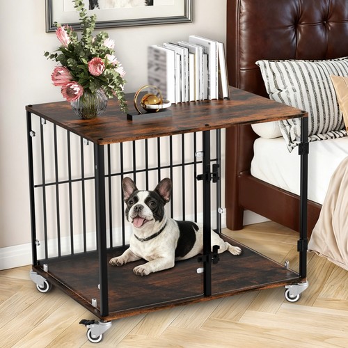 Rustic wooden dog crate - wooden,